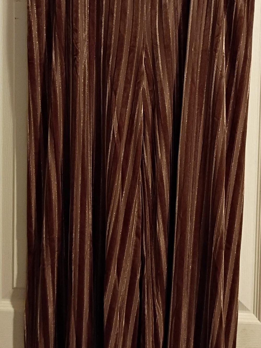 Umgee Brown & Gold Metallic Stripe Velvet Wide Leg Pants